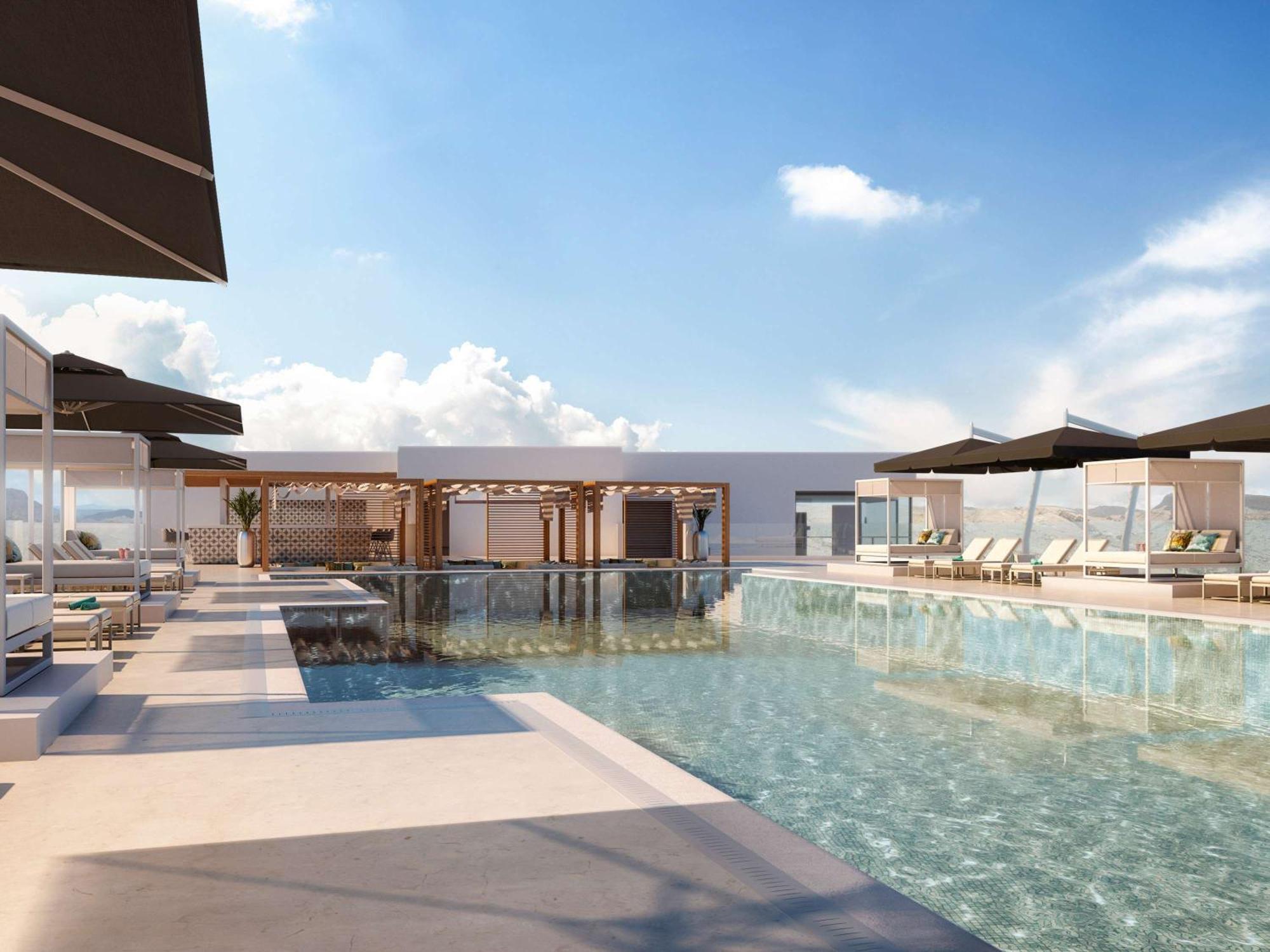Moevenpick Hotel & Apartments Ghala Mascate Exterior foto The rooftop pool at the hotel
