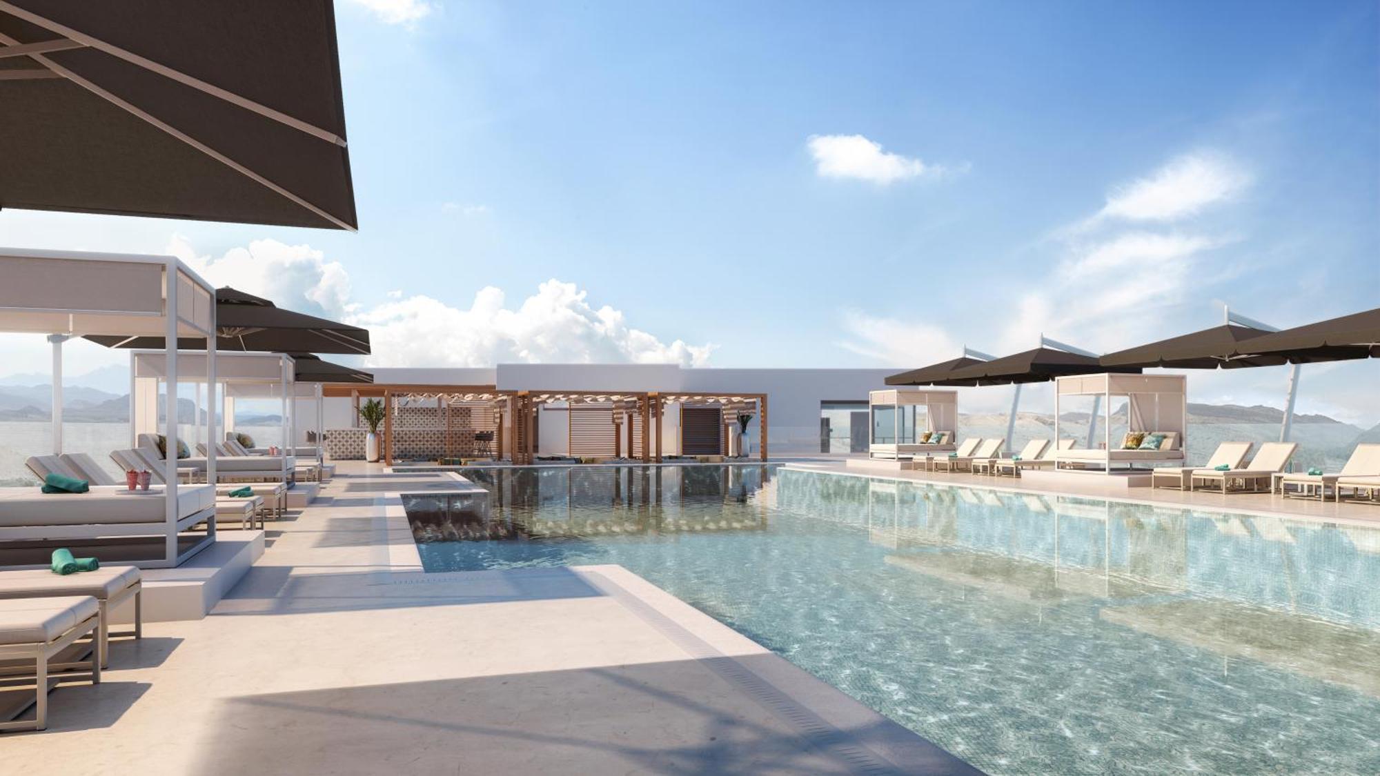 Moevenpick Hotel & Apartments Ghala Mascate Exterior foto The rooftop pool at the hotel